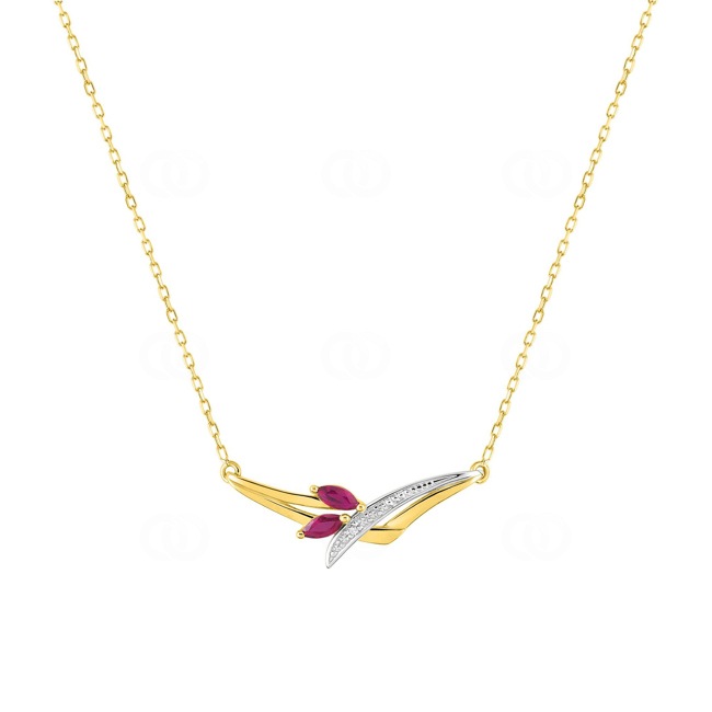 Collier 750/18 K or jaune avec 2 rubis marquise et diamant 0.01ct. - MI514BRB5