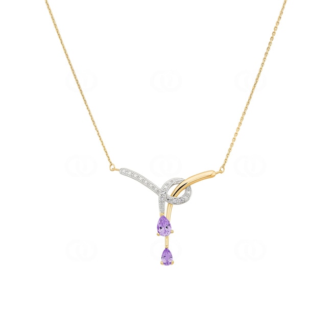 Necklace 750/18 K Yellow Gold with Amethysts and Diamonds 0.03ct. Necklace 750/18 K Yellow Gold with Amethysts and Diamonds 0.03ct. - 3.287.A3-42