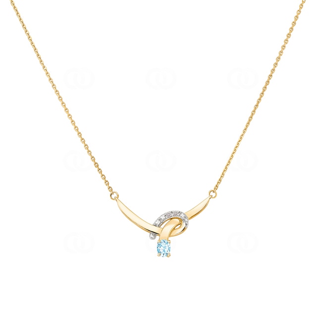 Collier or jaune 750/18 ct avec topaze bleue ovale et diamants 0.02ct. Collier or jaune 750/18 ct avec topaze bleue ovale et diamants 0.02ct. - 3.303.T3-42