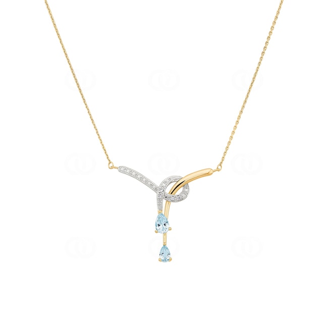 Collier or jaune 750/18 ct avec topazes bleues ovale et diamants 0.02ct. - 3.287.T3-42