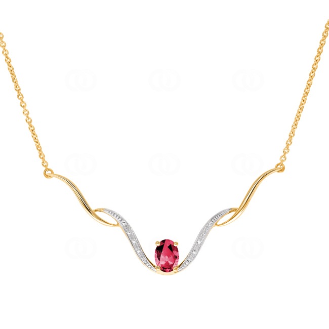 Necklace 750/18 K Yellow Gold with Diamonds 0.02 ct H/si and Ruby - PNE01880-3-GG