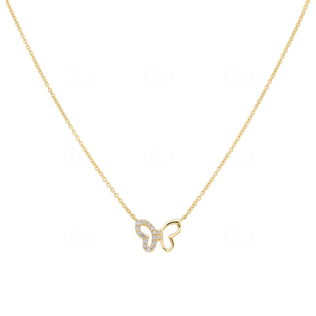 Collier or jaune 750/18 ct Papillon avec diamants 0.04 ct H/si - KE-118323-GG
