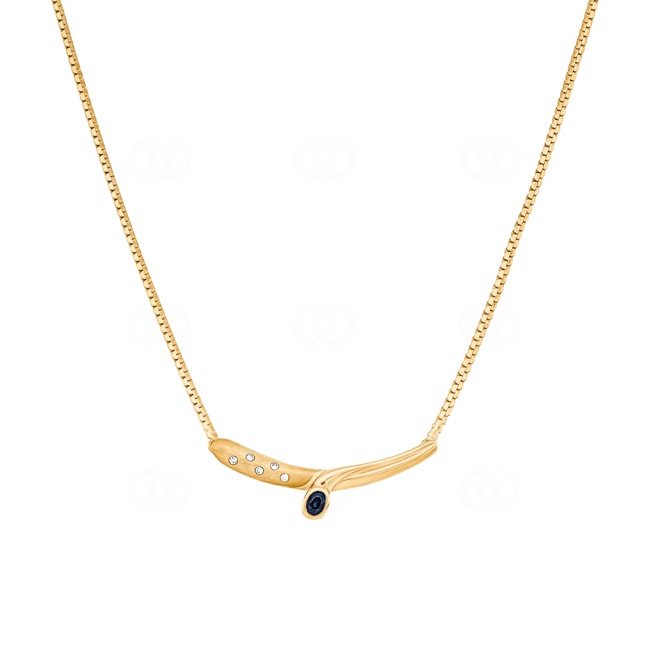 Collier or jaune 750/18 ct avec diamants 0.05 ct H/si & saphir - 481771