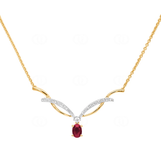 Necklace 750/18 K Yellow Gold with Diamonds 0.09 ct H/si and Ruby - PNE01471-3-GG