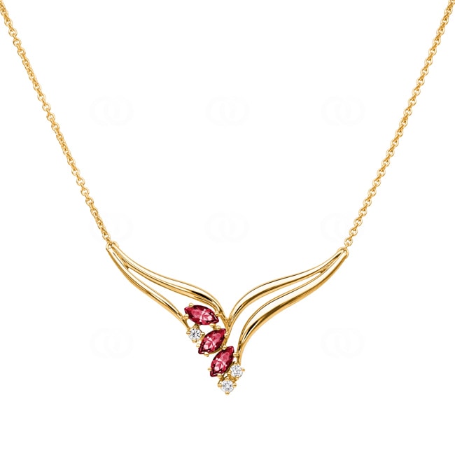 Collier 750/18 K Gelbgold mit Diamanten 0.10 ct H/si & Rubinen - PNE01859-3-GG