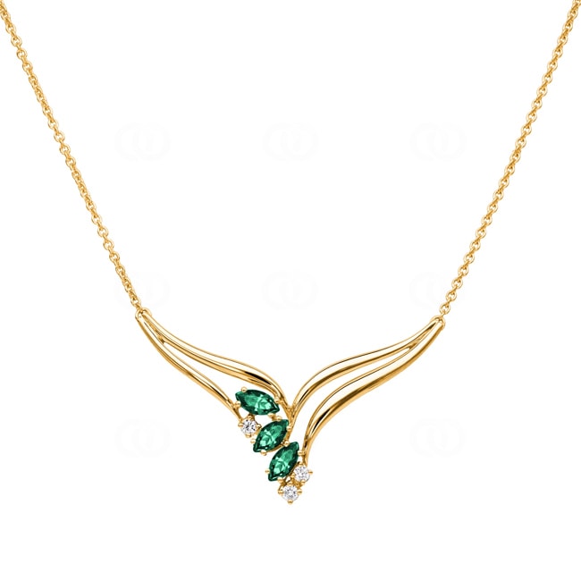 Collier or jaune 750/18 ct avec diamants 0.10 ct H/si & émeraudes - PNE01859-4-GG