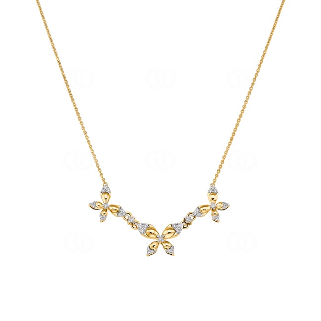Collier 750/18 K Gelbgold Schmetterlinge mit Diamanten 0.25 ct H/si - KE-098328-GG