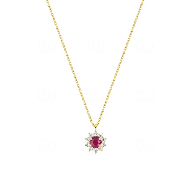 Collier or jaune 750/18 ct avec rubis & diamants 0.21 ct - 3.7522.R0