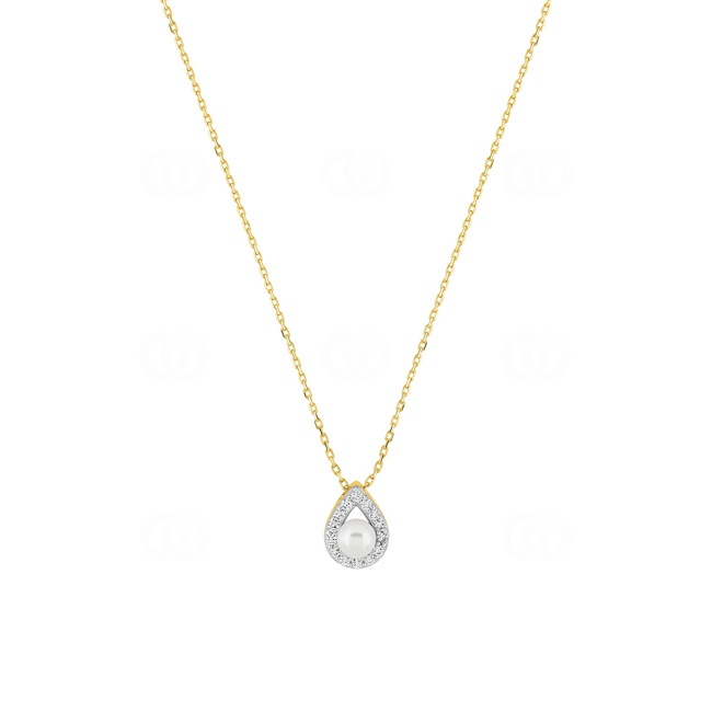 Necklace 750/18 K Yellow Gold with Freshwater Pearl & Cubic Zirconia - 3.7385.P3