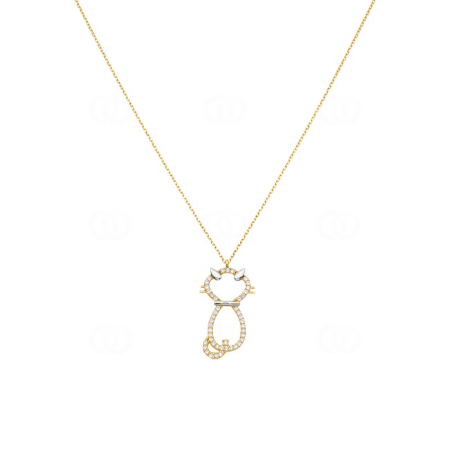Collier or jaune 750/18 ct Chat avec zircones - 16756