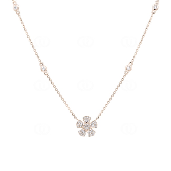 Collier 750/18 K Roségold Blume mit Diamanten 0.28 ct H/si - KE-02161-RG