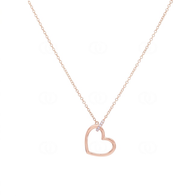 Collier 750/18 K Roségold Herz mit Diamanten 0.02 ct - KE-73615-RG