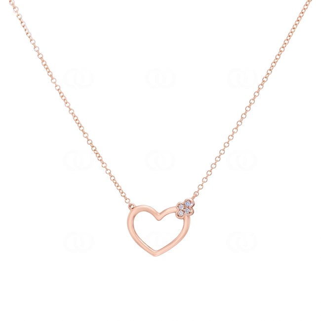 Collier 750/18 K Roségold Herz mit Diamanten 0.02 ct - KE-73617-RG
