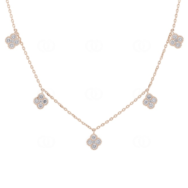 Necklace 750/18 K Rose Gold Cloverleaves with Diamonds 0.83 ct H/si - KE-00597-RG