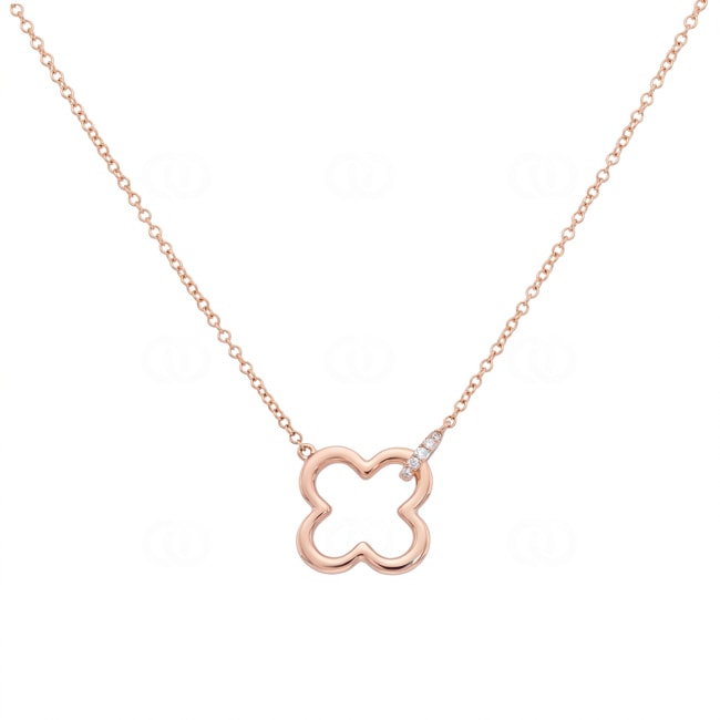 Necklace 750/18 K Rose Gold Cloverleaf with Diamonds 0.02 ct - KE-73614-RG
