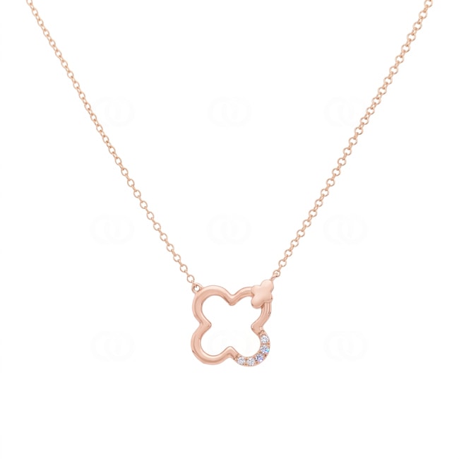 Collier or rosé 750/18 ct Trèfle avec diamants 0.02 ct - KE-73616-RG