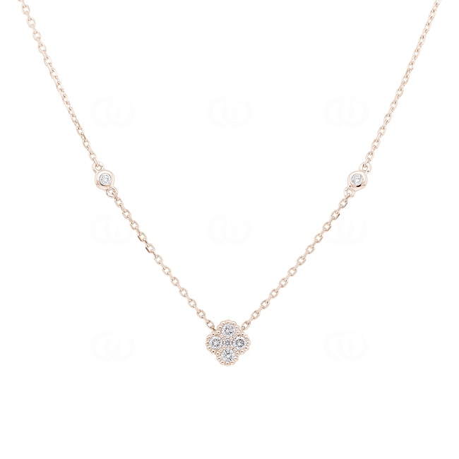 Necklace 750/18 K Rose Gold Cloverleaf with Diamonds 0.21 ct H/si - KE-02504-RG