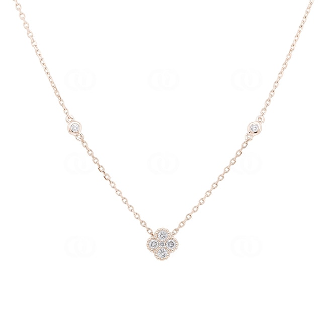 Necklace 750/18 K Rose Gold Cloverleaf with Diamonds 0.21 ct H/si - KE-02504-RG