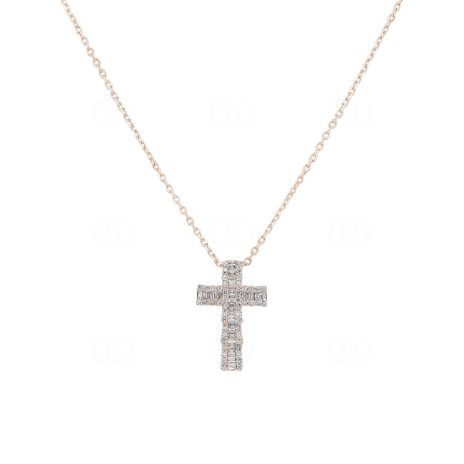 Collier or rosé 750/18 ct Croix avec diamants 0.32 ct H/si - KE-00988-RG