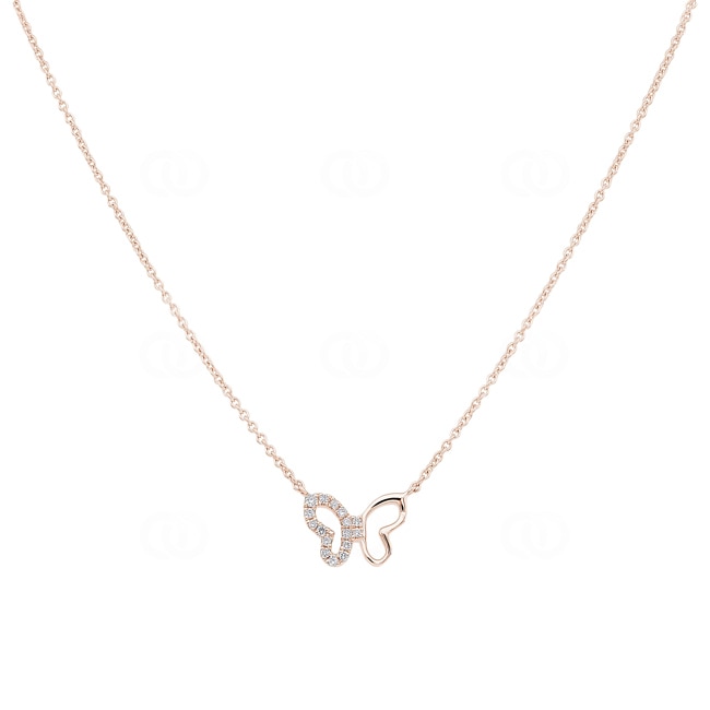 Collier or rosé 750/18 ct Papillon avec diamants 0.04 ct H/si - KE-118323-RG