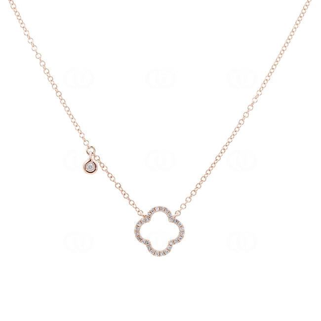 Necklace 750/18 K Rose Gold with Diamonds 0.09 ct H/si, Cloverleaf Necklace 750/18 K Rose Gold with Diamonds 0.09 ct H/si, Cloverleaf - KE-22923-RG