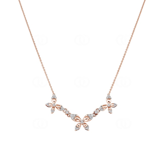 Collier 750/18 K Roségold Schmetterlinge mit Diamanten 0.25 ct H/si - KE-098328-RG
