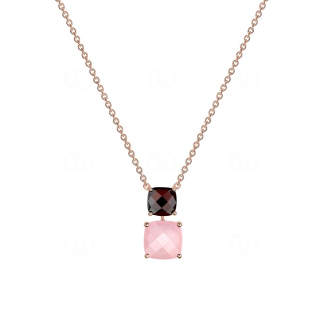 Collier 750/18 K Roségold mit Granat & rosa Chalcedon - S35.53203