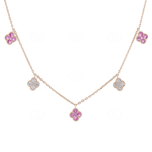 Necklace 750/18 K Rose Gold with Pink Sapphires & Diamonds 0.32 ct H/si - KE-00597-PSA-RG