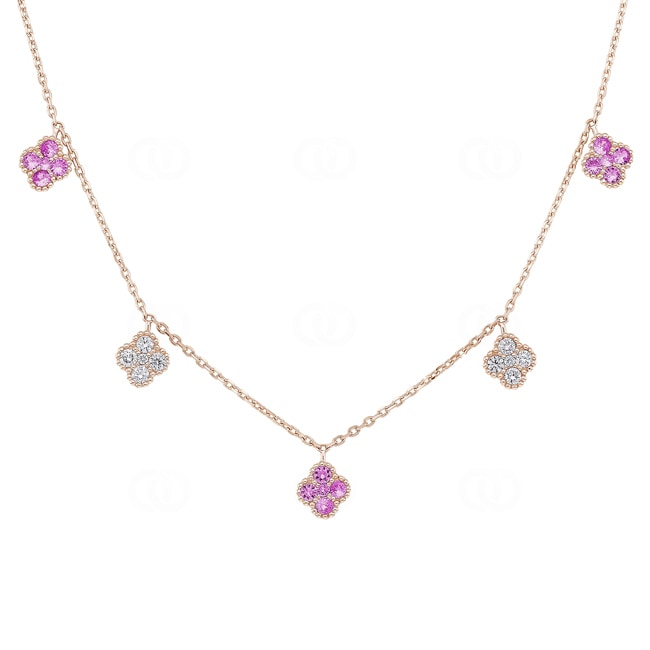 Collier 750/18 K Roségold mit pinken Saphiren & Diamanten 0.32 ct H/si - KE-00597-PSA-RG