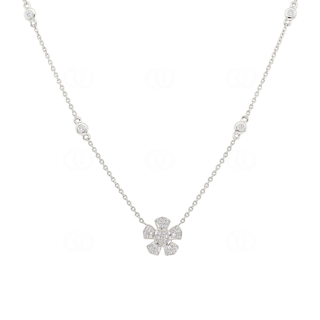 Collier 750/18 K Weissgold Blume mit Diamanten 0.28 ct H/si - KE-02161-WG