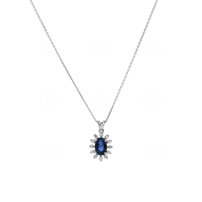 Collier 750/18 K Weissgold, Diamanten 0.03 ct H/si & Saphir 0.55 ct - AN-097135-SAF-WG