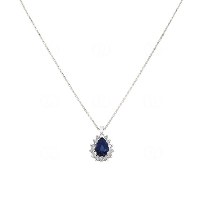 Collier 750/18 K Weissgold, Diamanten 0.11 ct H/si & Saphir Collier 750/18 K Weissgold, Diamanten 0.11 ct H/si & Saphir - AN-095373-SAF-WG