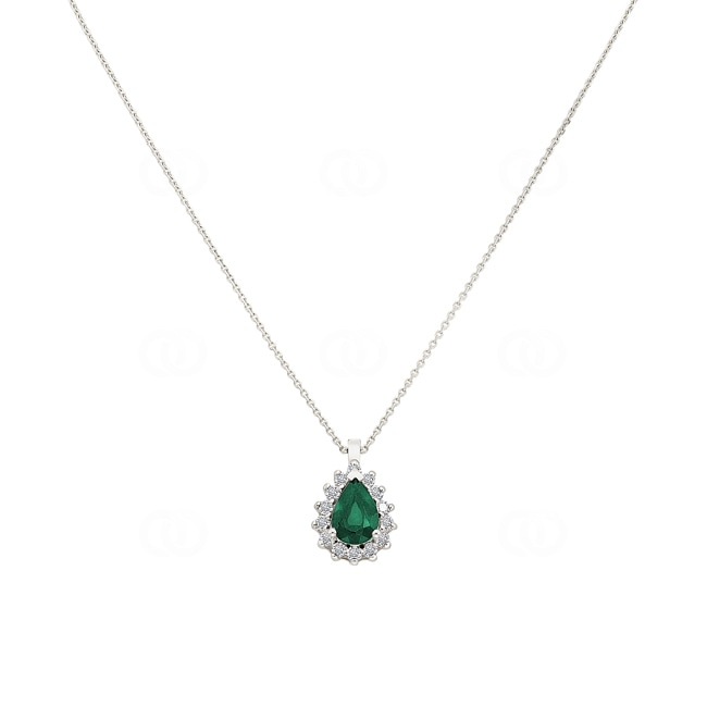 Collier or gris 750/18 ct, diamants 0.11 ct H/si & émeraude - AN-095373-SMA-WG