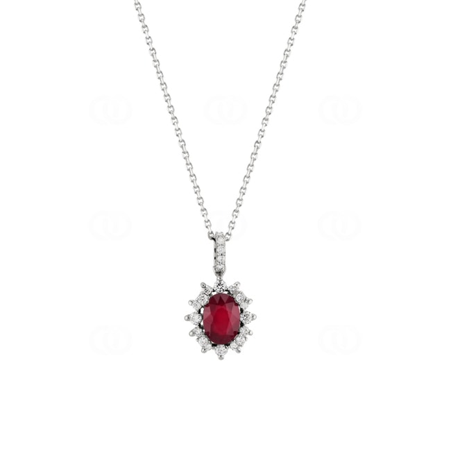Collier or gris 750/18 ct, diamants 0.26 ct H/si & rubis 1.23 ct - AN-097267-RUB-WG