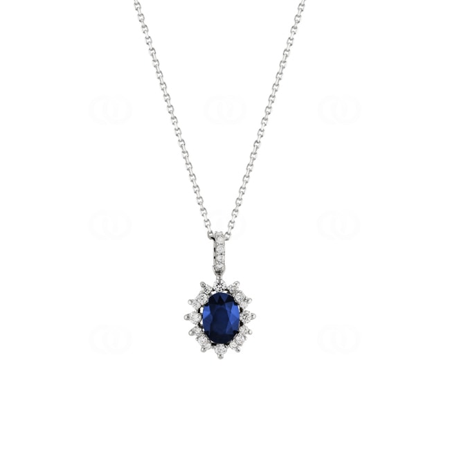 Necklace 750/18 K White Gold, Diamonds 0.29 ct H/si & Sapphire 0.74 ct - AN-097267-SAF-WG