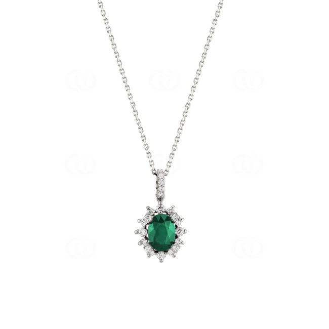 Collier or gris 750/18 ct, diamants 0.26 ct H/si & émeraude1.23 ct - AN-097267-SMA-WG