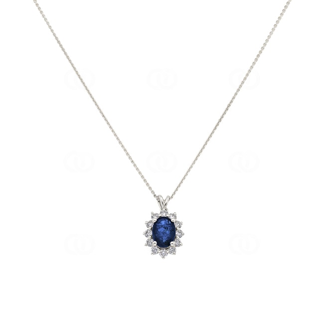 Necklace 750/18 K White Gold, Diamonds 0.28 ct H/si & Sapphire 0.92 ct Necklace 750/18 K White Gold, Diamonds 0.28 ct H/si & Sapphire 0.92 ct - AN-095813-SAF-WG