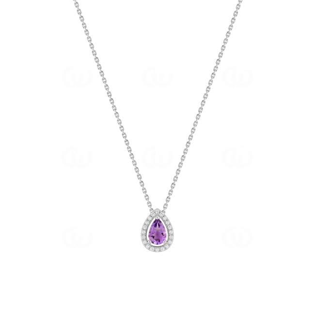Collier 750/18 K Weissgold Halo mit Amethyst & Diamanten 0.08 ct - 3.7568.A1