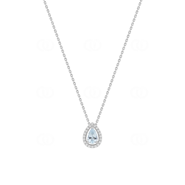 Collier 750/18 K Weissgold Halo mit Aquamarin & Diamanten 0.08 ct - 3.7568.M1