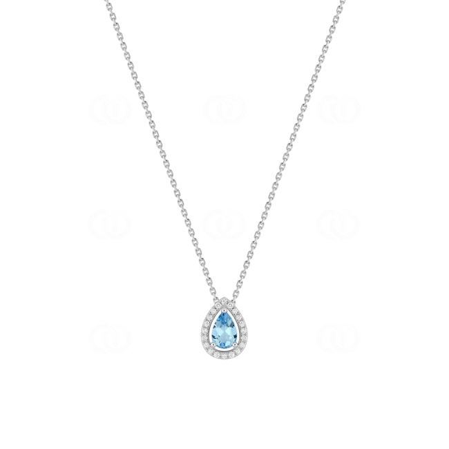 Collier 750/18 K Weissgold Halo mit Blautopas & Diamanten 0.08 ct - 3.7568.T1