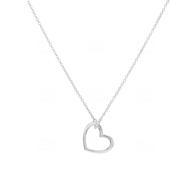Collier 750/18 K Weissgold Herz mit Diamanten 0.02 ct - KE-73615-WG