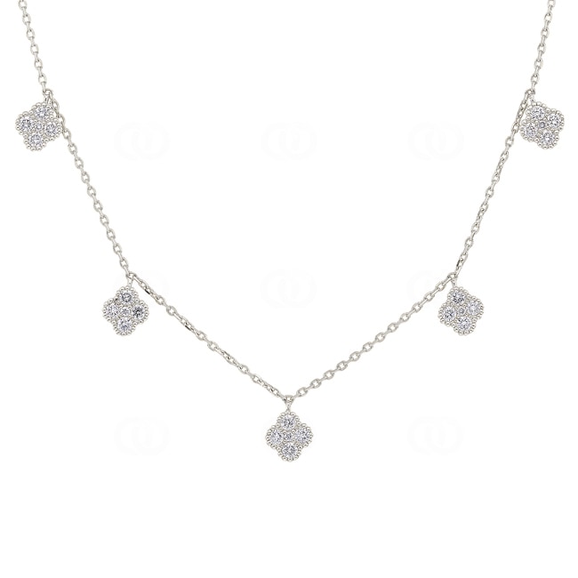 Necklace 750/18 K White Gold Cloverleaves with Diamonds 0.83 ct H/si - KE-00597-WG