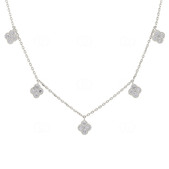 Necklace 750/18 K White Gold Cloverleaves with Diamonds 0.83 ct H/si - KE-00597-WG