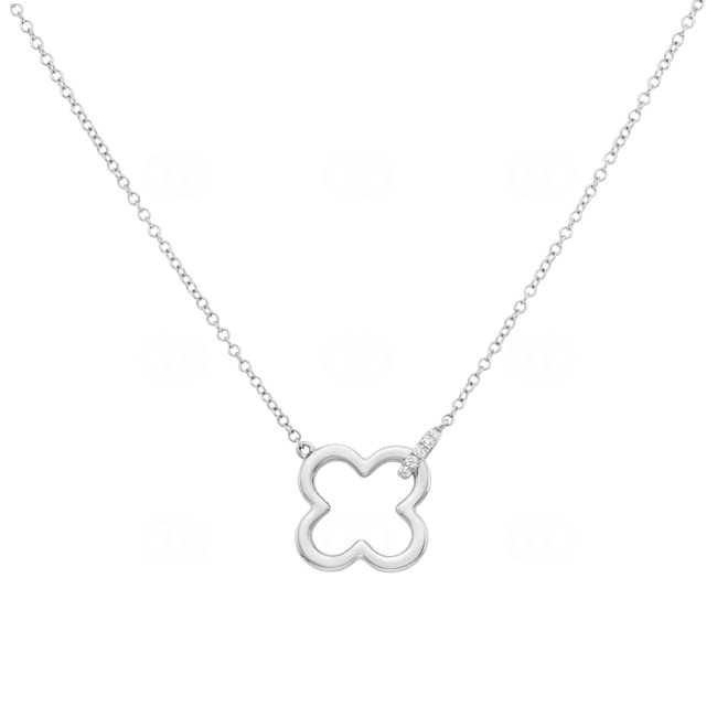 Necklace 750/18 K White Gold Cloverleaf with Diamonds 0.02 ct - KE-73614-WG