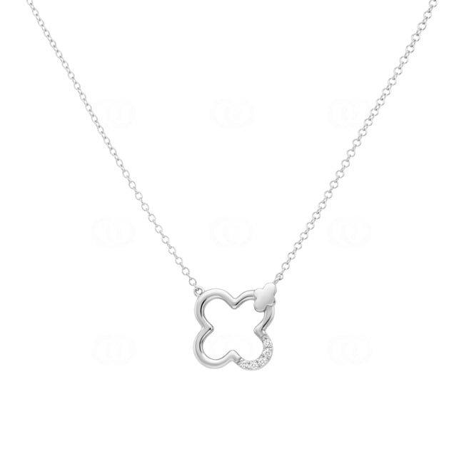 Collier or gris 750/18 ct Trèfle avec diamants 0.02 ct - KE-73616-WG