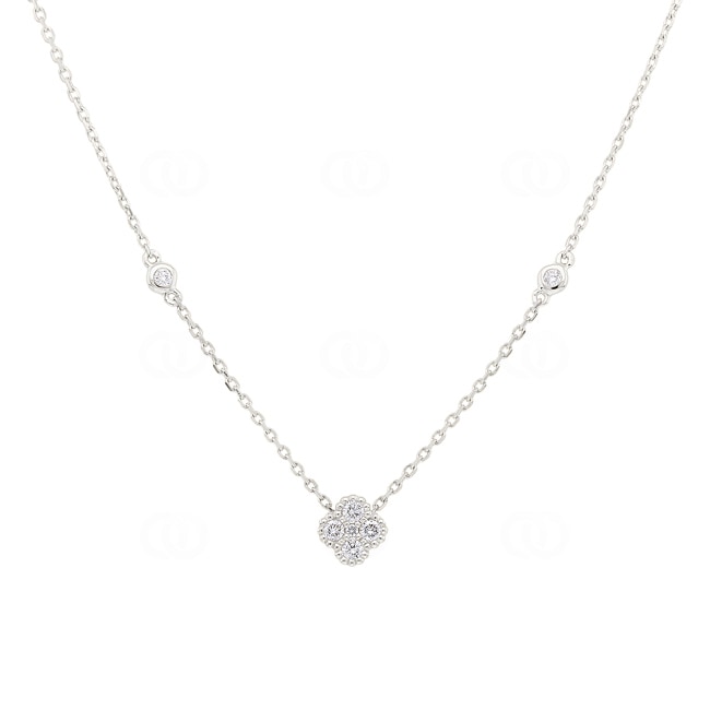 Necklace 750/18 K White Gold Cloverleaf with Diamonds 0.21 ct H/si - KE-02504-WG
