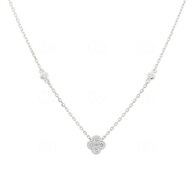 Necklace 750/18 K White Gold Cloverleaf with Diamonds 0.21 ct H/si - KE-02504-WG