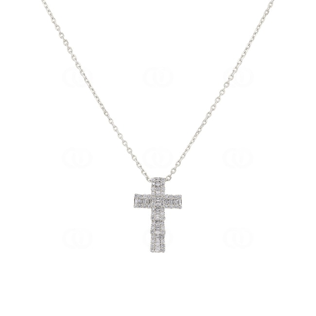 Collier or gris 750/18 ct Croix avec diamants 0.32 ct H/si - KE-00988-WG