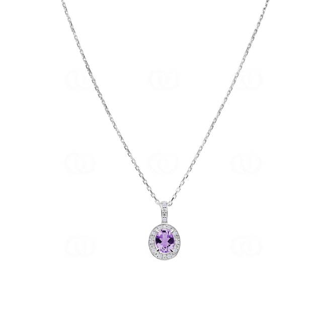 Collier 750/18 K Weissgold mit Amethyst oval und Zirkonia - 3.7104.A1