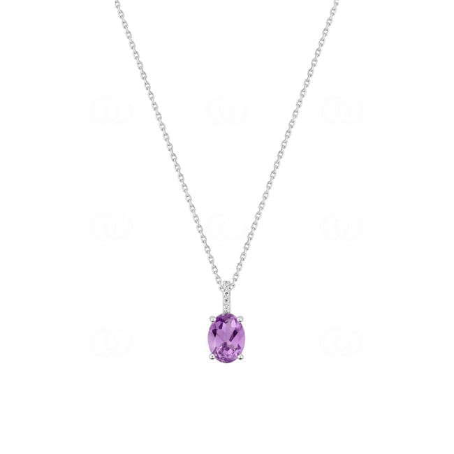 Necklace 750/18 K White Gold with oval Amethyst & Cubic Zirconia - 3.7569.A1